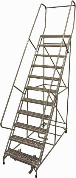 Cotterman - 140" 11 Step Rolling Warehouse Ladder - Rolling Safety Ladder, 450 Lb Capacity, 110" Platform Height, 32" Base Width x 81" Base Depth, Serrated Steel - Caliber Tooling