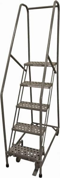 Cotterman - 80" 5 Step Rolling Warehouse Ladder - Rolling Safety Ladder, 450 Lb Capacity, 50" Platform Height, 20" Base Width x 50" Base Depth, Perforated Tread - Caliber Tooling