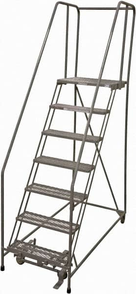 Cotterman - 100" 7 Step Rolling Warehouse Ladder - Rolling Safety Ladder, 450 Lb Capacity, 70" Platform Height, 30" Base Width x 63" Base Depth, Serrated Steel - Caliber Tooling