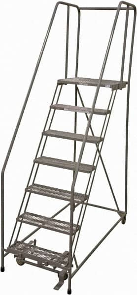 Cotterman - 100" 7 Step Rolling Warehouse Ladder - Rolling Safety Ladder, 450 Lb Capacity, 70" Platform Height, 24" Base Width x 63" Base Depth, Serrated Steel - Caliber Tooling