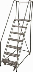 Cotterman - 100" 7 Step Rolling Warehouse Ladder - Rolling Safety Ladder, 450 Lb Capacity, 70" Platform Height, 24" Base Width x 63" Base Depth, Serrated Steel - Caliber Tooling