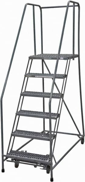 Cotterman - 90" 6 Step Rolling Warehouse Ladder - Rolling Safety Ladder, 450 Lb Capacity, 60" Platform Height, 30" Base Width x 56" Base Depth, Serrated Steel - Caliber Tooling