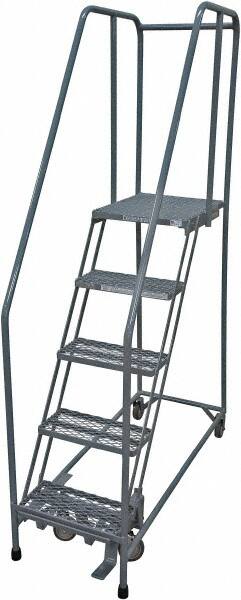 Cotterman - 80" 5 Step Rolling Warehouse Ladder - Rolling Safety Ladder, 450 Lb Capacity, 50" Platform Height, 30" Base Width x 50" Base Depth, Expanded Metal Tread - Caliber Tooling