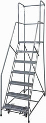 Cotterman - 100" 7 Step Rolling Warehouse Ladder - Rolling Safety Ladder, 450 Lb Capacity, 70" Platform Height, 30" Base Width x 53" Base Depth, Serrated Steel - Caliber Tooling