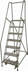 Cotterman - 100" 7 Step Rolling Warehouse Ladder - Rolling Safety Ladder, 450 Lb Capacity, 70" Platform Height, 24" Base Width x 53" Base Depth, Serrated Steel - Caliber Tooling