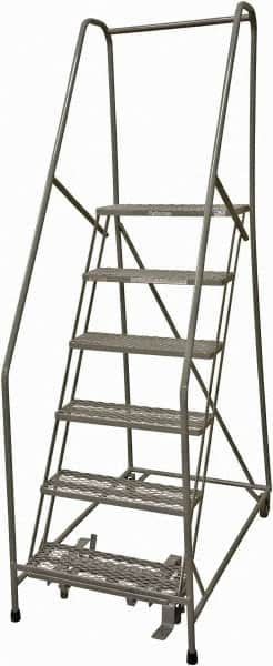 Cotterman - 90" 6 Step Rolling Warehouse Ladder - Rolling Safety Ladder, 450 Lb Capacity, 60" Platform Height, 24" Base Width x 46" Base Depth, Expanded Metal Tread - Caliber Tooling