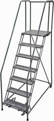 Cotterman - 100" 7 Step Rolling Warehouse Ladder - Rolling Safety Ladder, 450 Lb Capacity, 70" Platform Height, 30" Base Width x 63" Base Depth, Perforated Tread - Caliber Tooling