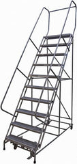 Cotterman - 130" 10 Step Rolling Warehouse Ladder - Rolling Safety Ladder, 450 Lb Capacity, 100" Platform Height, 32" Base Width x 74" Base Depth, Serrated Steel - Caliber Tooling