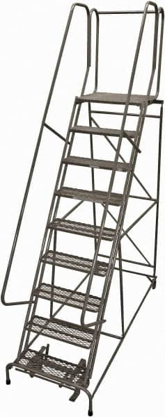 Cotterman - 120" 9 Step Rolling Warehouse Ladder - Rolling Safety Ladder, 450 Lb Capacity, 90" Platform Height, 32" Base Width x 77" Base Depth, Expanded Metal Tread - Caliber Tooling