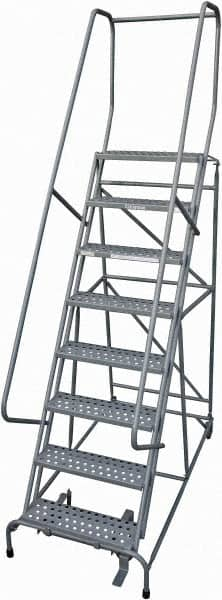 Cotterman - 110" 8 Step Rolling Warehouse Ladder - Rolling Safety Ladder, 450 Lb Capacity, 80" Platform Height, 32" Base Width x 71" Base Depth, Perforated Tread - Caliber Tooling