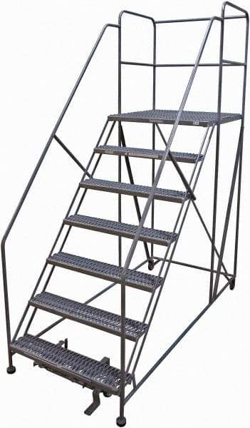 Cotterman - 106" 7 Step Rolling Work Platform - Rolling Work Platform, 800 Lb Capacity, 70" Platform Height, 40" Base Width x 99" Base Depth, Serrated Steel - Caliber Tooling