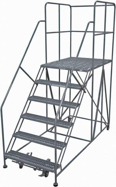 Cotterman - 96" 6 Step Rolling Work Platform - Rolling Work Platform, 800 Lb Capacity, 60" Platform Height, 28" Base Width x 78" Base Depth, Serrated Steel - Caliber Tooling