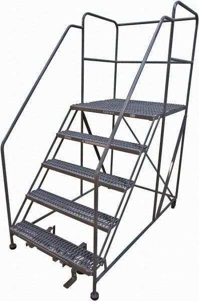 Cotterman - 86" 5 Step Rolling Work Platform - Rolling Work Platform, 800 Lb Capacity, 50" Platform Height, 40" Base Width x 82" Base Depth, Serrated Steel - Caliber Tooling