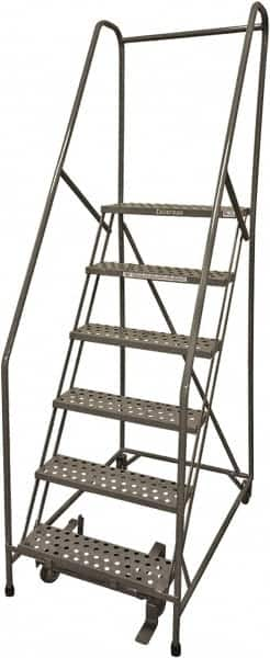 Cotterman - 90" 6 Step Rolling Warehouse Ladder - Rolling Safety Ladder, 450 Lb Capacity, 60" Platform Height, 30" Base Width x 46" Base Depth, Perforated Tread - Caliber Tooling