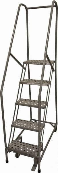 Cotterman - 80" 5 Step Rolling Warehouse Ladder - Rolling Safety Ladder, 450 Lb Capacity, 50" Platform Height, 30" Base Width x 40" Base Depth, Perforated Tread - Caliber Tooling