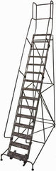 Cotterman - 192" 15 Step Rolling Warehouse Ladder - Rolling Safety Ladder, 450 Lb Capacity, 150" Platform Height, 42" Base Width x 118" Base Depth, Perforated Tread - Caliber Tooling