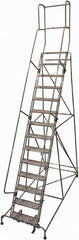 Cotterman - 182" 14 Step Rolling Warehouse Ladder - Rolling Safety Ladder, 450 Lb Capacity, 140" Platform Height, 42" Base Width x 111" Base Depth, Perforated Tread - Caliber Tooling