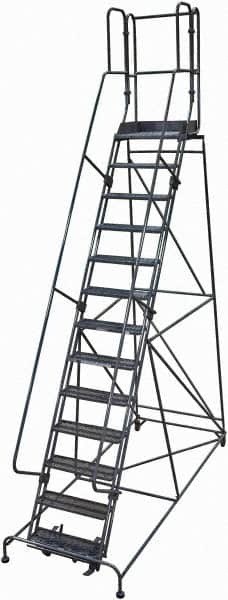 Cotterman - 172" 13 Step Rolling Warehouse Ladder - Rolling Safety Ladder, 450 Lb Capacity, 130" Platform Height, 42" Base Width x 105" Base Depth, Perforated Tread - Caliber Tooling