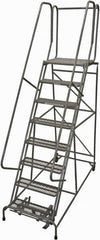 Cotterman - 110" 8 Step Rolling Warehouse Ladder - Rolling Safety Ladder, 450 Lb Capacity, 80" Platform Height, 32" Base Width x 68" Base Depth, Perforated Tread - Caliber Tooling