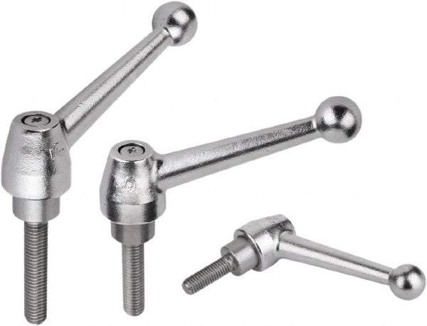 KIPP - M12, Steel Threaded Stud Adjustable Clamping Handle - 3.5433" Thread Length, Silver Handle with Threaded Stud - Caliber Tooling