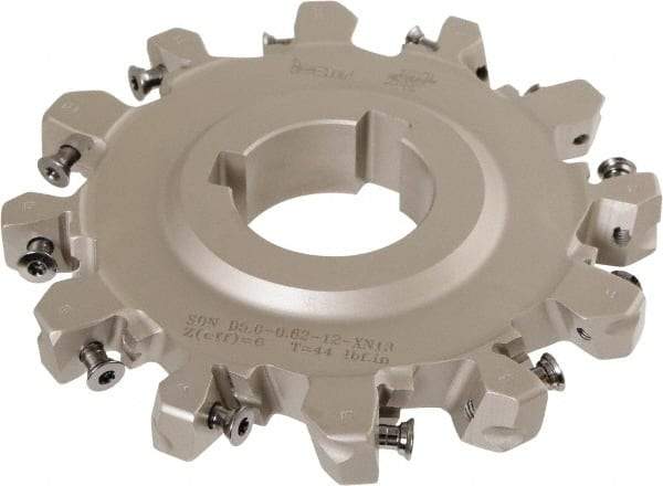 Iscar - Arbor Hole Connection, 0.62" Cutting Width, 1.3" Depth of Cut, 5" Cutter Diam, 1-1/2" Hole Diam, 6 Tooth Indexable Slotting Cutter - SDN-XN13 Toolholder, XNMU 13 Insert, Neutral Cutting Direction - Caliber Tooling