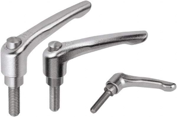 KIPP - M8, Stainless Steel Threaded Stud Adjustable Clamping Handle - 74.5mm OAL, 45.5mm High - Caliber Tooling