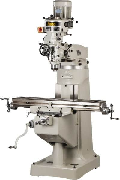 Enco - 9" Table Width x 42" Table Length, Step Pulley Control, 1 Phase Knee Milling Machine - R8 Spindle Taper, 3 hp - Caliber Tooling