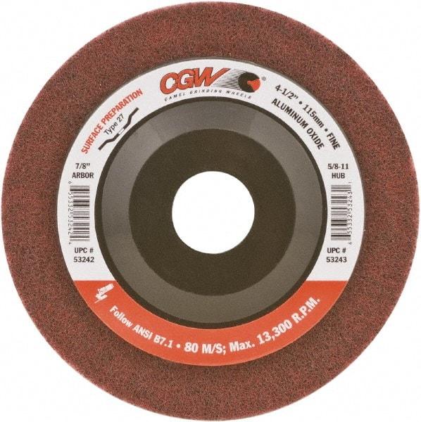 Camel Grinding Wheels - 4-1/2" Fine Grade Aluminum Oxide Deburring Disc - 7/8" Center Hole, Arbor Connection, Maroon - Caliber Tooling