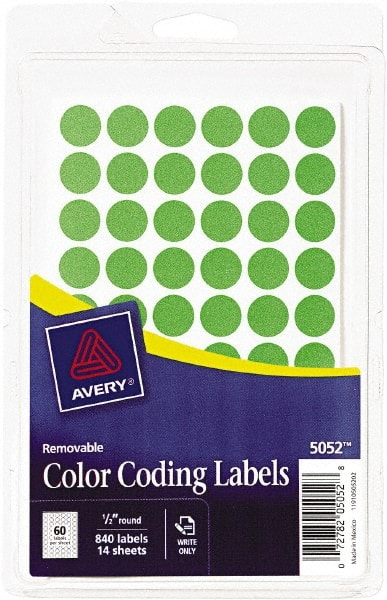 AVERY - 1/2" x 1/2" Neon Green Paper Color Coding Labels - Exact Industrial Supply