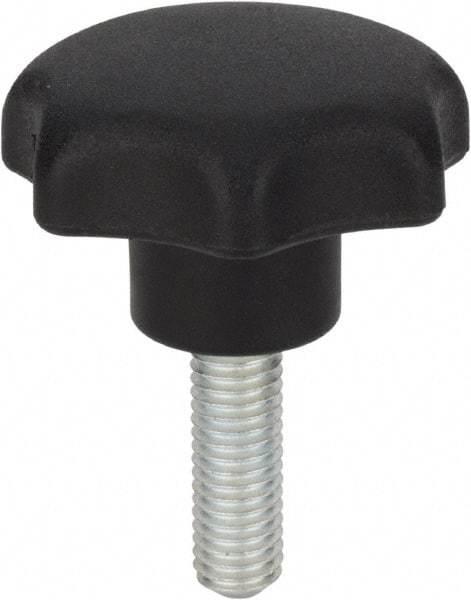 Morton Machine Works - 1.57" Head Diam, 7 Point Scalloped Knob - 5/16-18 Stem, Thermoplastic, Black - Caliber Tooling