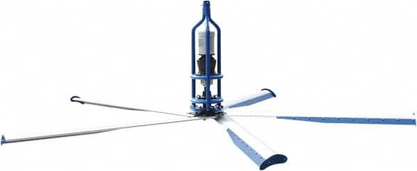 Patterson Fan - 5 Blades, 14' Blade Length, 161,345 CFM High Performance Industrial Ceiling Fan - 64 RPM, 220V, Blue & Silver - Caliber Tooling