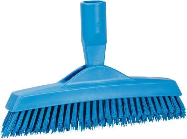 Vikan - 1.6" Bristle Length, Polyester Utility Scrub Brush - 9" Long x 1-1/2" Wide Head, 9-1/4" OAL, European Threaded Handle, Blue, Polypropylene Block - Caliber Tooling