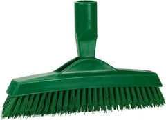 Vikan - 1.6" Bristle Length, Polyester Utility Scrub Brush - 9" Long x 1-1/2" Wide Head, 9-1/4" OAL, European Threaded Handle, Green, Polypropylene Block - Caliber Tooling