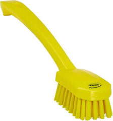 Vikan - 0.8" Bristle Length, Polyester Food Service Brush - 3" Long x 1.6" Wide Head, 10.2" OAL, Ergonomic Handle, Yellow, Polypropylene Block - Caliber Tooling