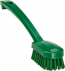 Vikan - 0.8" Bristle Length, Polyester Food Service Brush - 3" Long x 1.6" Wide Head, 10.2" OAL, Ergonomic Handle, Green, Polypropylene Block - Caliber Tooling