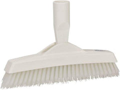 Vikan - 1.6" Bristle Length, Polyester Utility Scrub Brush - 9" Long x 1-1/2" Wide Head, 9-1/4" OAL, European Threaded Handle, White, Polypropylene Block - Caliber Tooling