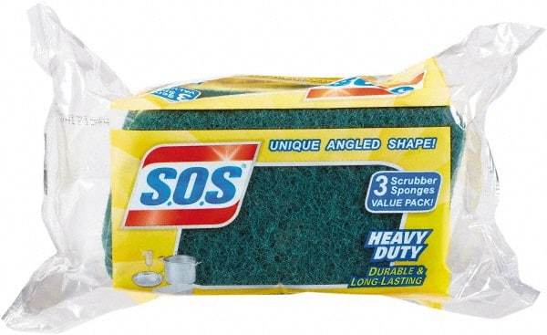 SOS - 4-1/2" Long x 2-1/2" Wide x 0.9" Thick Scouring Sponge - Heavy-Duty, Yellow/Green - Caliber Tooling