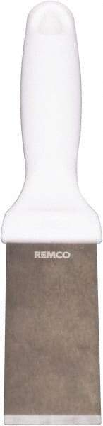 Remco - Stiff Stainless Steel Beveled Scraper - 1-1/2" Blade Width x 3-1/2" Blade Length, 5-13/32" Long Ergonomic Polypropylene Handle - Caliber Tooling