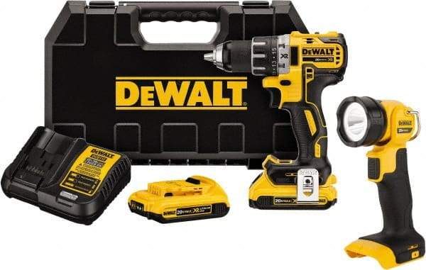 DeWALT - 20 Volt 1/2" Chuck Mid-Handle Cordless Drill - 0-500 & 0-2000 RPM, Keyless Chuck, Reversible, 2 Lithium-Ion Batteries Included - Caliber Tooling