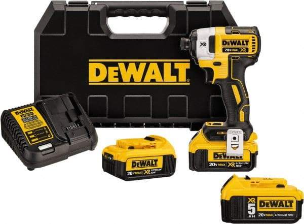 DeWALT - 20 Volt, 1/4" Drive, 20, 125, 152 Ft/Lb Torque, Cordless Impact Driver - 1000, 2800, 3250 RPM, Lithium-Ion Battery Included - Caliber Tooling