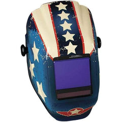 Jackson Safety - 3-1/4" Window Width x 4" Window Height, 5 to 8 & 9 to 13 Shade Auto-Darkening Lens, Fixed Front Welding Helmet with Digital Controls - Red/White/Blue Stars & Scars Design, Nylon - Caliber Tooling