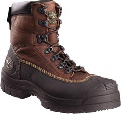 OLIVER - Men's Size 9 Wide Width Steel Work Boot - Brown, Leather Upper, Rubber Outsole, 6" High, Lace-Up - Caliber Tooling