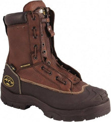 OLIVER - Men's Size 8 Wide Width Steel Work Boot - Brown, Leather Upper, Rubber Outsole, 8" High, Lace-Up - Caliber Tooling