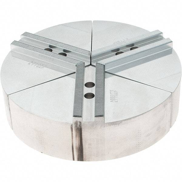 Abbott Workholding Products - 6" Max Chuck Capacity, 1.5mm x 60° Serrated Interface, Round Soft Lathe Chuck Jaw - 3 Jaw, Aluminum, 0.7874" Btw Mount Hole Ctrs, 8" Wide, 2" High, 10mm Fastener - Caliber Tooling