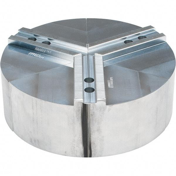 Abbott Workholding Products - 12" Max Chuck Capacity, 1.5mm x 60° Serrated Interface, Round Soft Lathe Chuck Jaw - 3 Jaw, Aluminum, 1.1811" Btw Mount Hole Ctrs, 12" Wide, 4" High, 16mm Fastener - Caliber Tooling