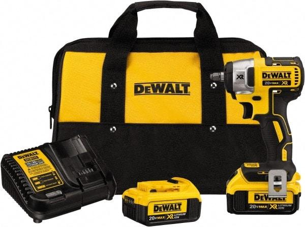 DeWALT - 3/8" Drive 20 Volt Mid-Handle Cordless Impact Wrench & Ratchet - 2,800 RPM, 0 to 3,200 BPM, 150 Ft/Lb Torque, 2 Lithium-Ion Batteries Included - Caliber Tooling