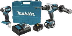Makita - 18 Volt Cordless Tool Combination Kit - Includes 1/2" Hammer Drill & 1/4" Impact Driver, Lithium-Ion Battery Included - Caliber Tooling