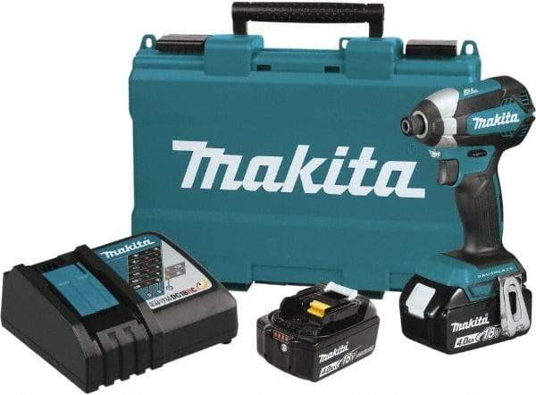 Makita - 18 Volt, 1/2" Drive, 20 Ft/Lb Torque, Cordless Impact Driver - Pistol Grip Handle, 3600 RPM, 2 Lithium-Ion Batteries Included - Caliber Tooling