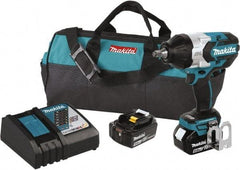 Makita - 1/2" Drive 18 Volt Pistol Grip Cordless Impact Wrench & Ratchet - 1,850 RPM, 750 Ft/Lb Torque, 2 Lithium-Ion Batteries Included - Caliber Tooling