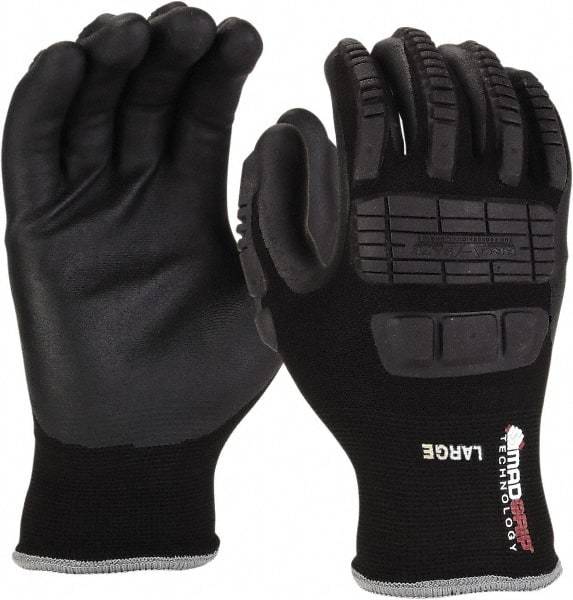 PRO-SAFE - Size L (9) Nitrile Coated Nylon/Nitrile Work Gloves - Palm & Fingers Coated, Slip-On Cuff, Black, Paired - Caliber Tooling